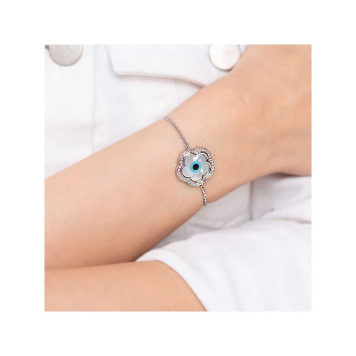 Kaj Fine Jewellery Small Flower Evil Eye Chain Diamond Bracelet in 14KT White Gold