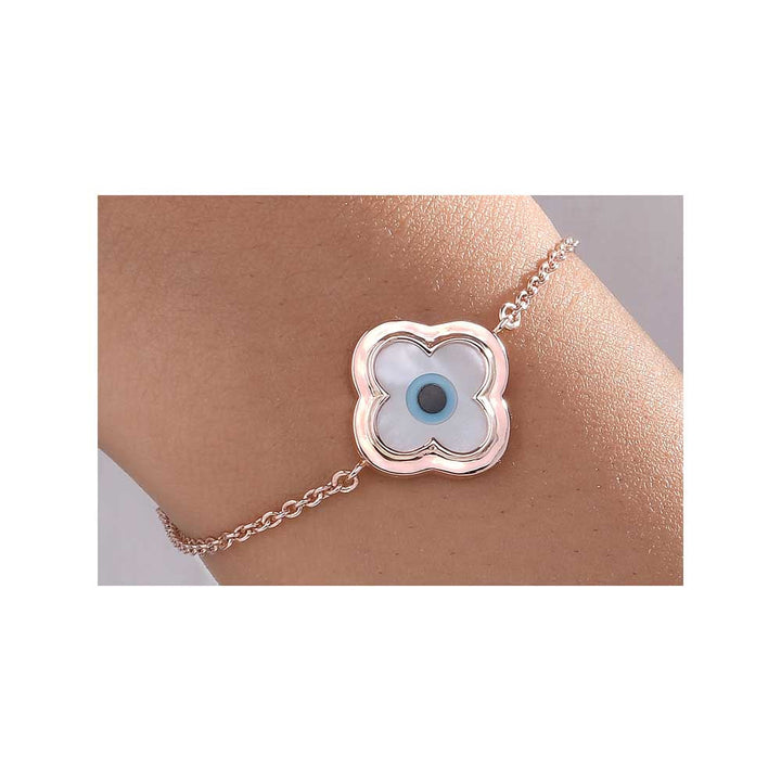 Kaj Fine Jewellery Small Clover Evil Eye Chain Bracelet in 14KT Rose Gold