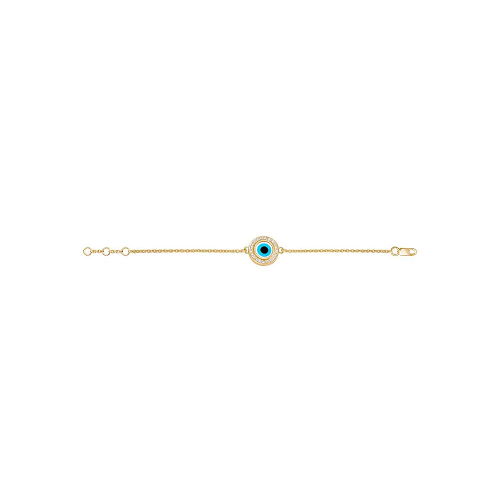 Kaj Fine Jewellery Small Round Evil Eye Diamond Chain Bracelet in 14KT Yellow Gold