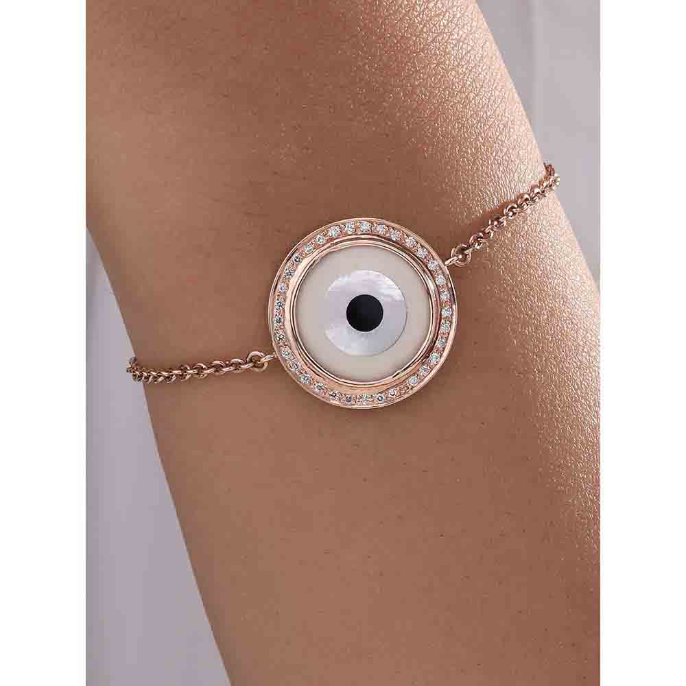 Kaj Fine Jewellery Large Off White Evil Eye Diamond Chain Bracelet in 14KT Rose Gold