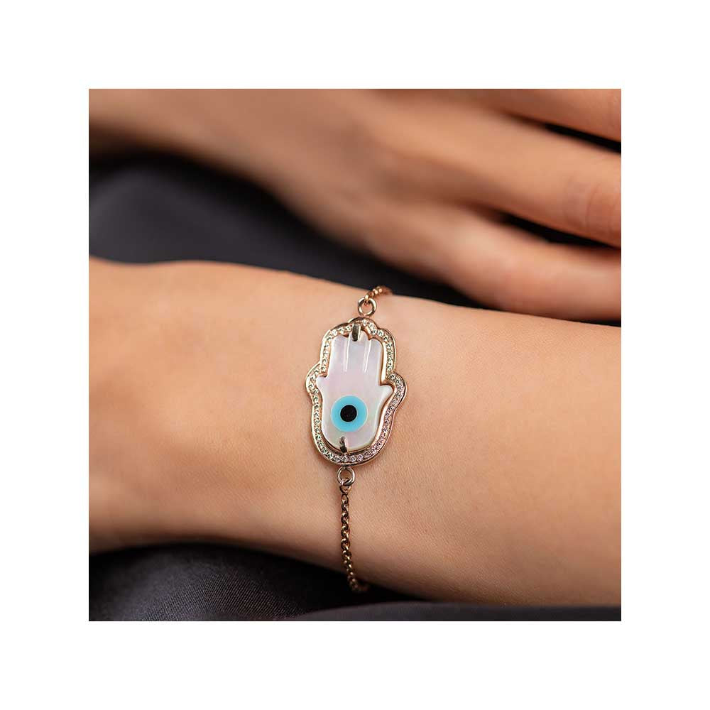 Kaj Fine Jewellery Large Hamsa Hand Evil Eye Diamond Chain Bracelet in 14KT Rose Gold