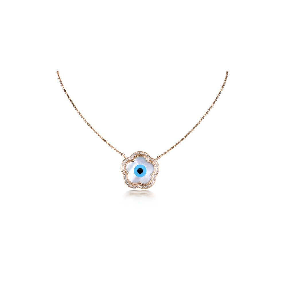Kaj Fine Jewellery Flower Evil Eye Diamond Chain Pendant in 14KT Yellow Gold
