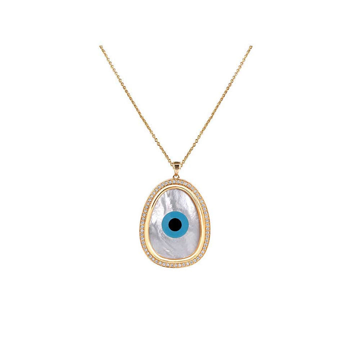 Kaj Fine Jewellery Oblong Evil Eye Diamond Chain Pendant in 14KT Yellow Gold