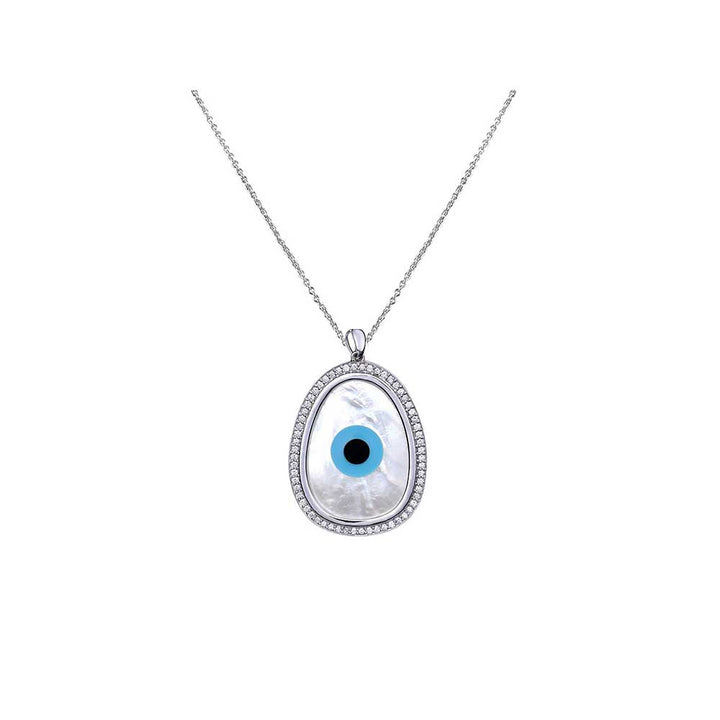 Kaj Fine Jewellery Oblong Evil Eye Diamond Chain Pendant in 14KT White Gold