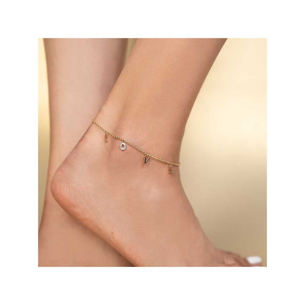 Kaj Fine Jewellery Diamond LOVE Chain Anklet in 14KT Yellow Gold