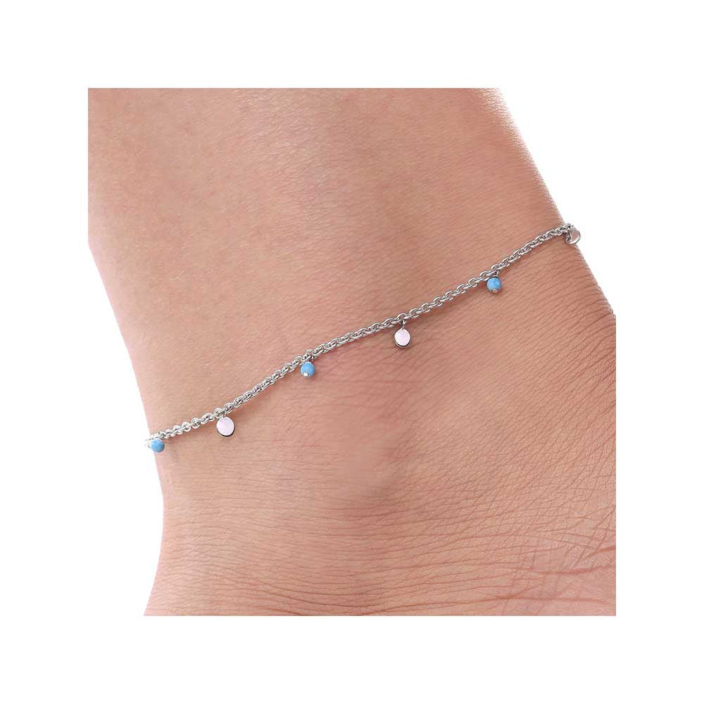 Kaj Fine Jewellery Turquoise Bead Chain Anklet in 14KT White Gold