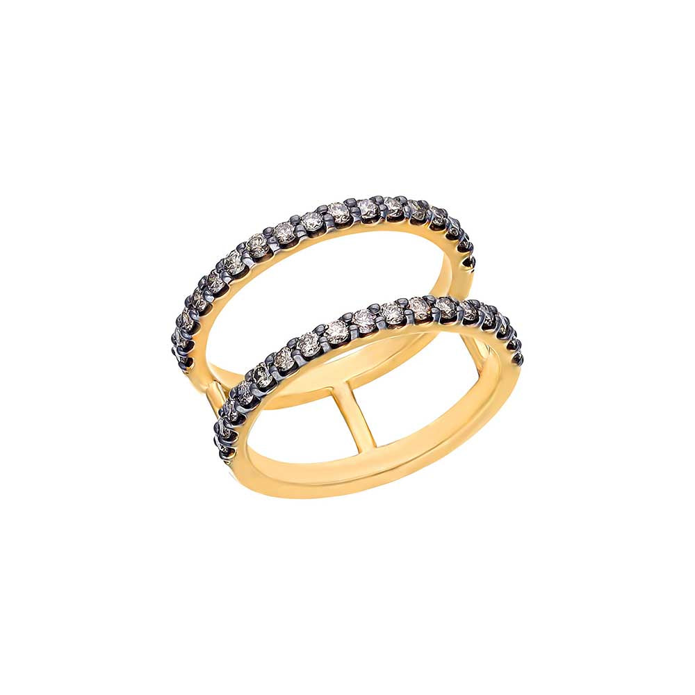 Kaj Fine Jewellery Double Line Coffee Diamond Midi Ring in 18KT Yellow Gold