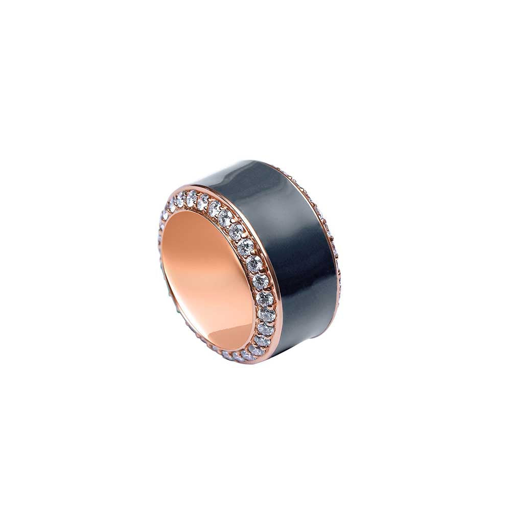 Kaj Fine Jewellery Grey Enamel Diamond Ring in 18KT Rose Gold