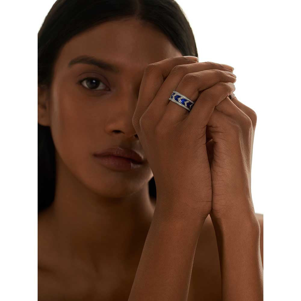 Kaj Fine Jewellery Navy Blue Enamel Ring in 18KT White Gold