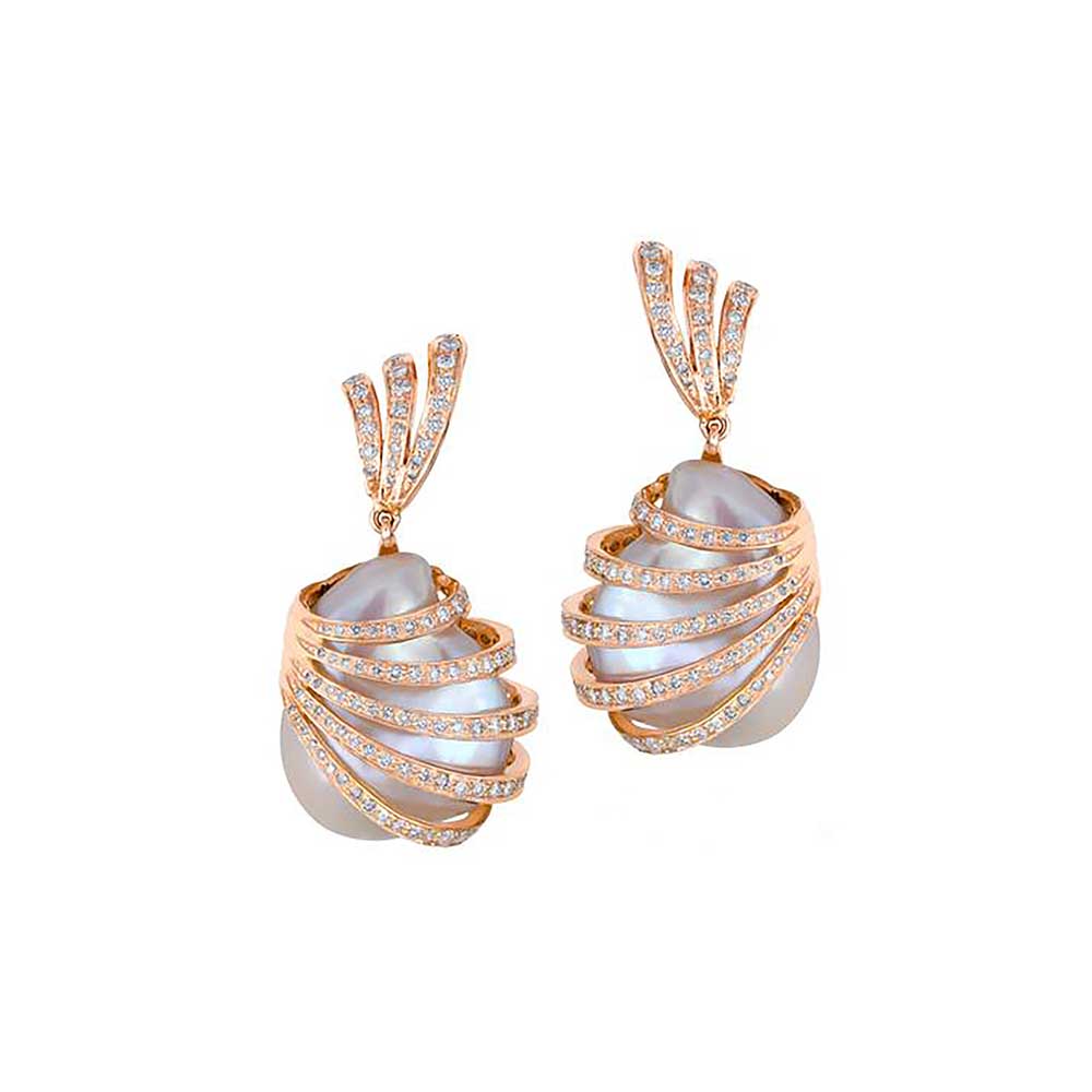 Kaj Fine Jewellery Diamond and Pearl Earrings in 18KT Rose Gold
