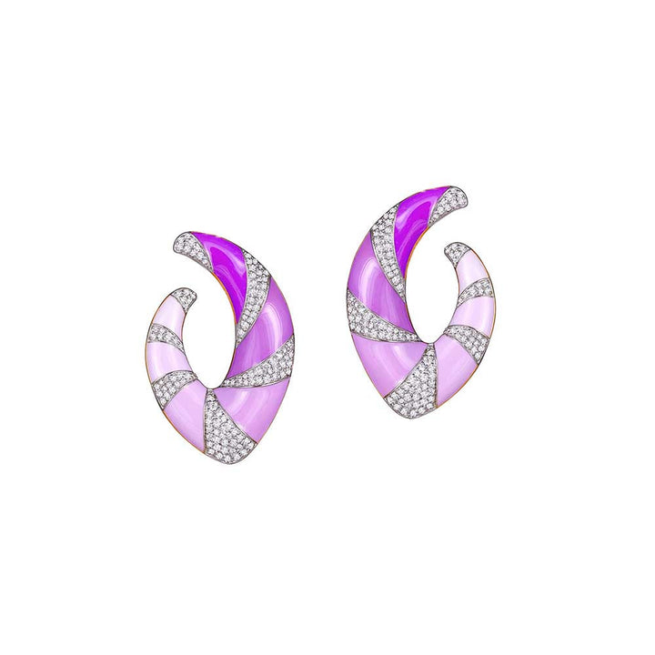 Kaj Fine Jewellery Purple Enamel and Diamond Earrings in 18KT Yellow Gold