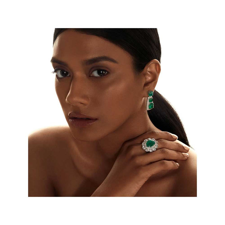 Kaj Fine Jewellery Emerald Diamond Earrings in 18KT White Gold