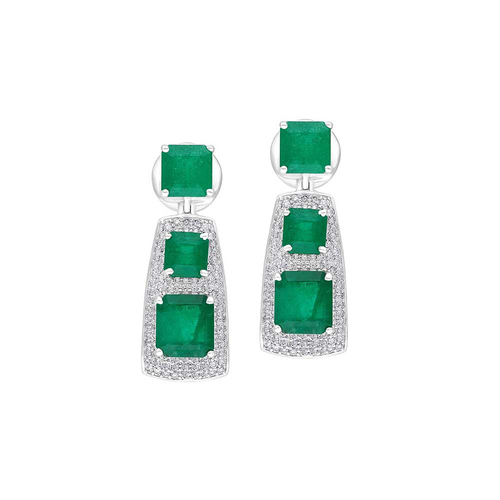 Kaj Fine Jewellery Emerald Diamond Earrings in 18KT White Gold