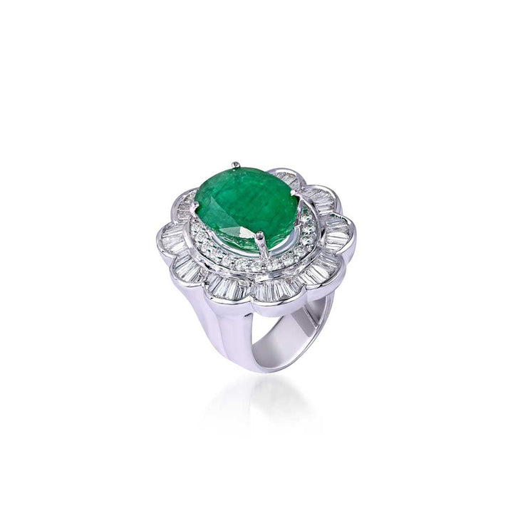 Kaj Fine Jewellery Classic Emerald and Diamond Cocktail Ring in 18KT White Gold