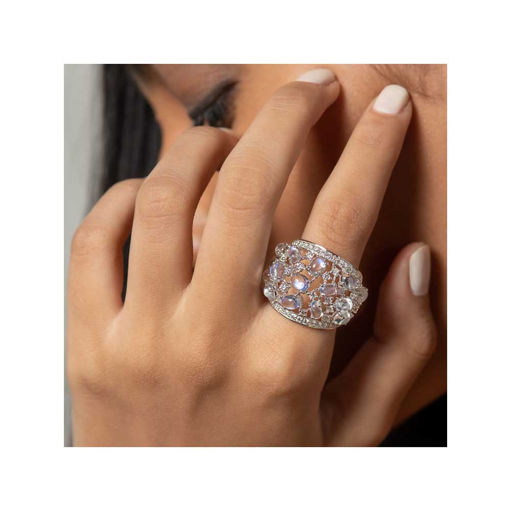 Kaj Fine Jewellery Moonstone and Diamond Ring in 18KT White Gold