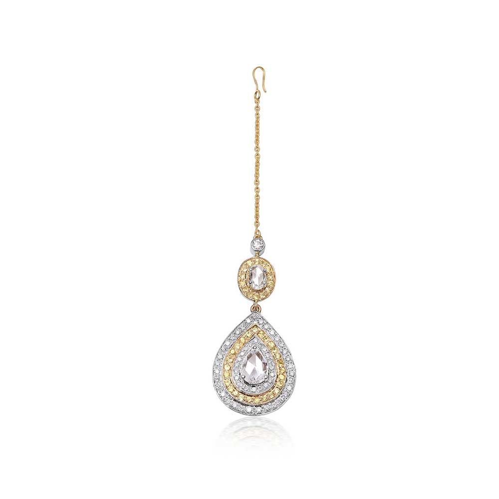Kaj Fine Jewellery Yellow Sapphire and Diamond Maangtikka in 18KT Yellow Gold