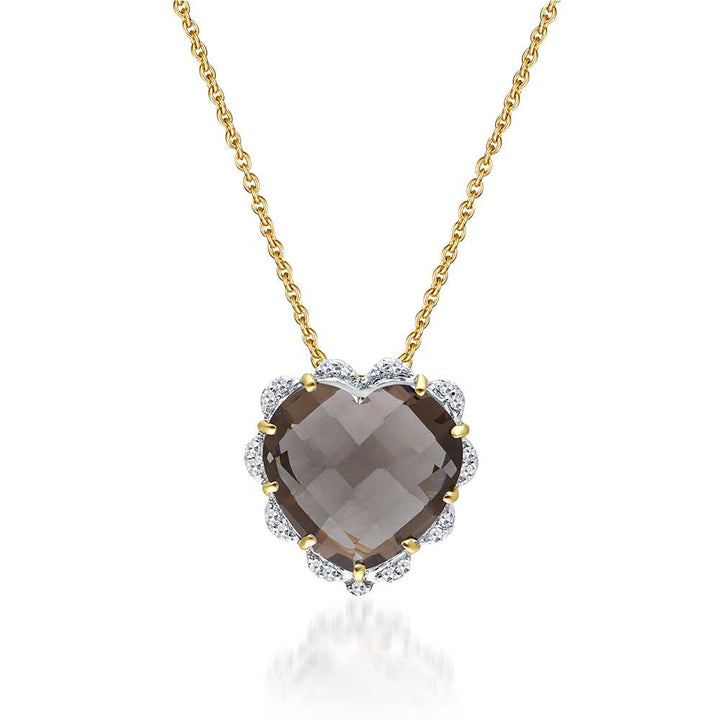 Kaj Fine Jewellery Smoky Quartz and Diamond Heart Pendant in 14Kt Yellow Gold