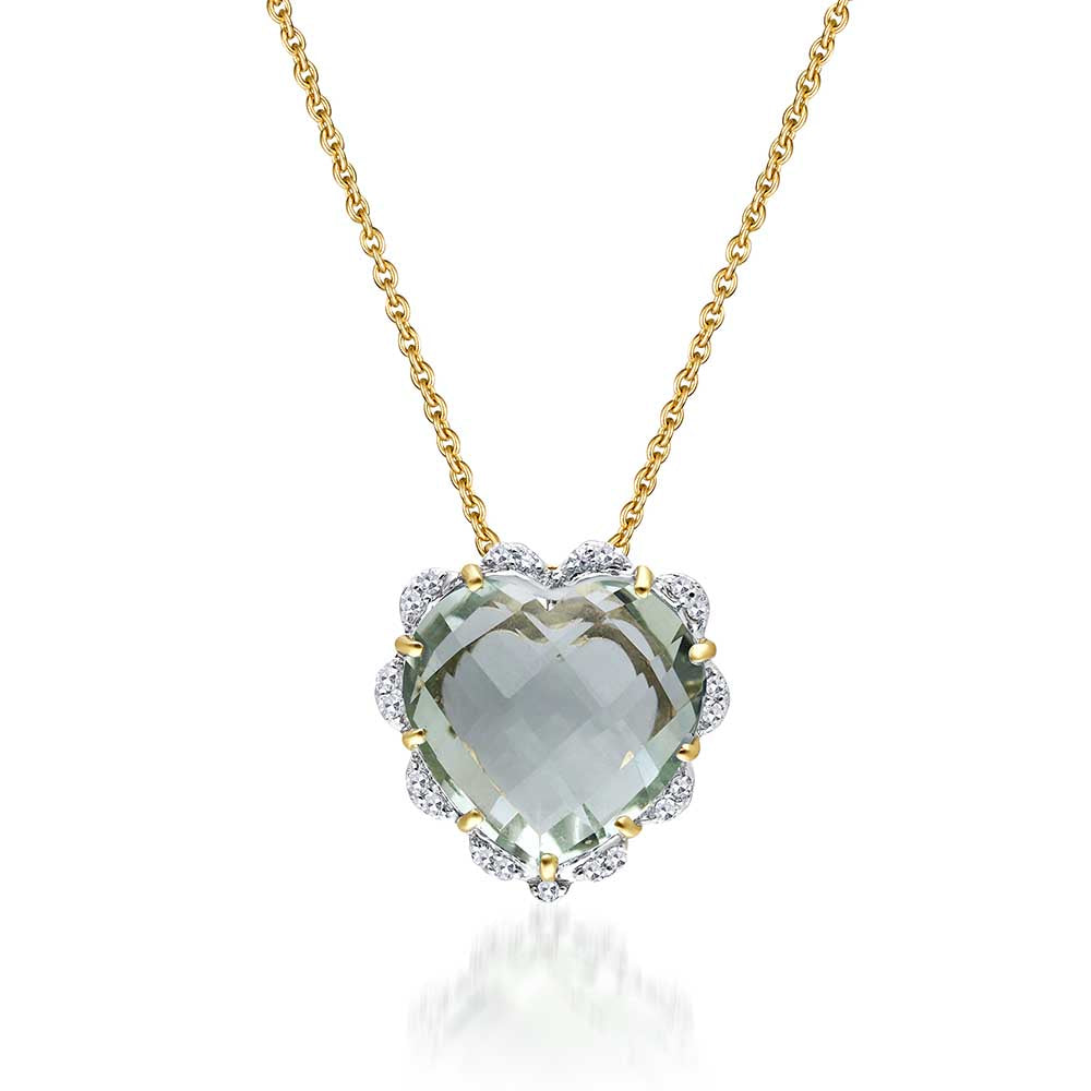 Kaj Fine Jewellery Green Amethyst and Diamond Heart Pendant in 14Kt Yellow Gold