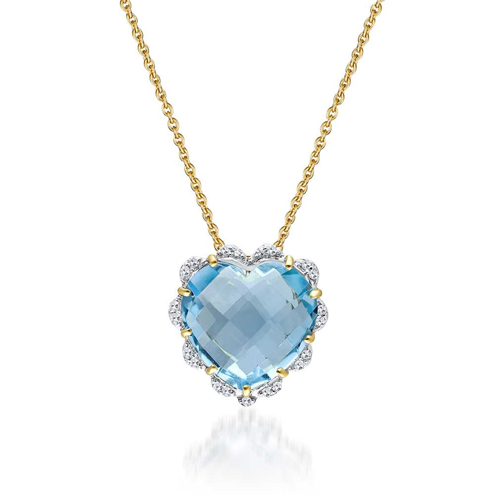 Kaj Fine Jewellery Blue Topaz and Diamond Heart Pendant in 14Kt Yellow Gold