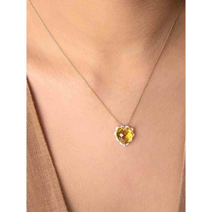 Kaj Fine Jewellery Lemon Quartz and Diamond Heart Pendant in 14Kt Yellow Gold