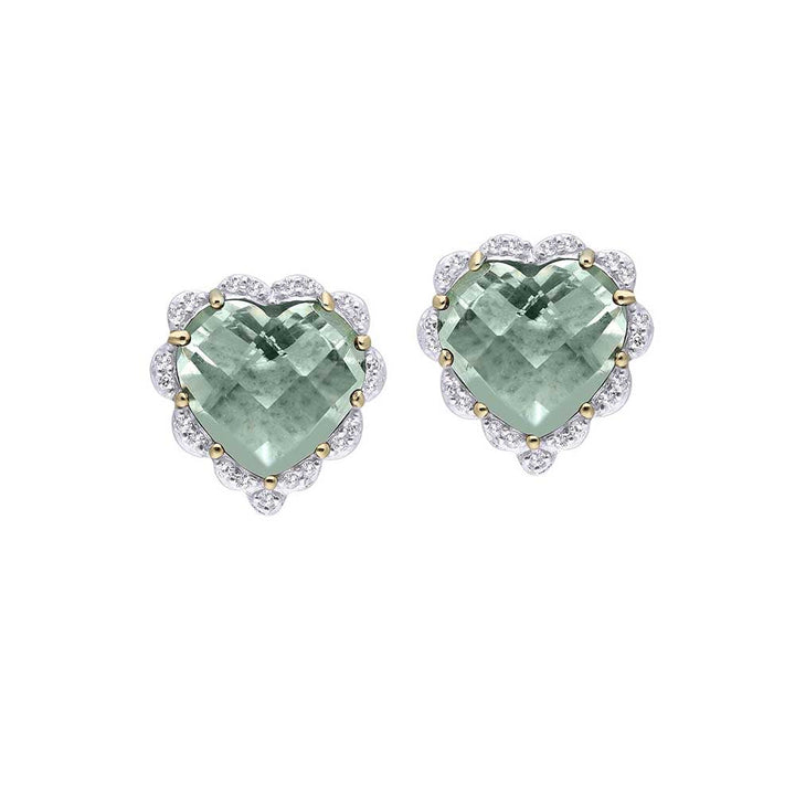 Kaj Fine Jewellery Green Amethyst and Diamond Heart Studs in 14Kt Yellow Gold