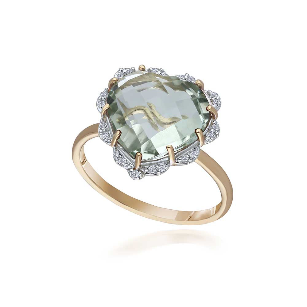 Kaj Fine Jewellery Green Amethyst and Diamond Heart Ring in 14Kt Yellow Gold