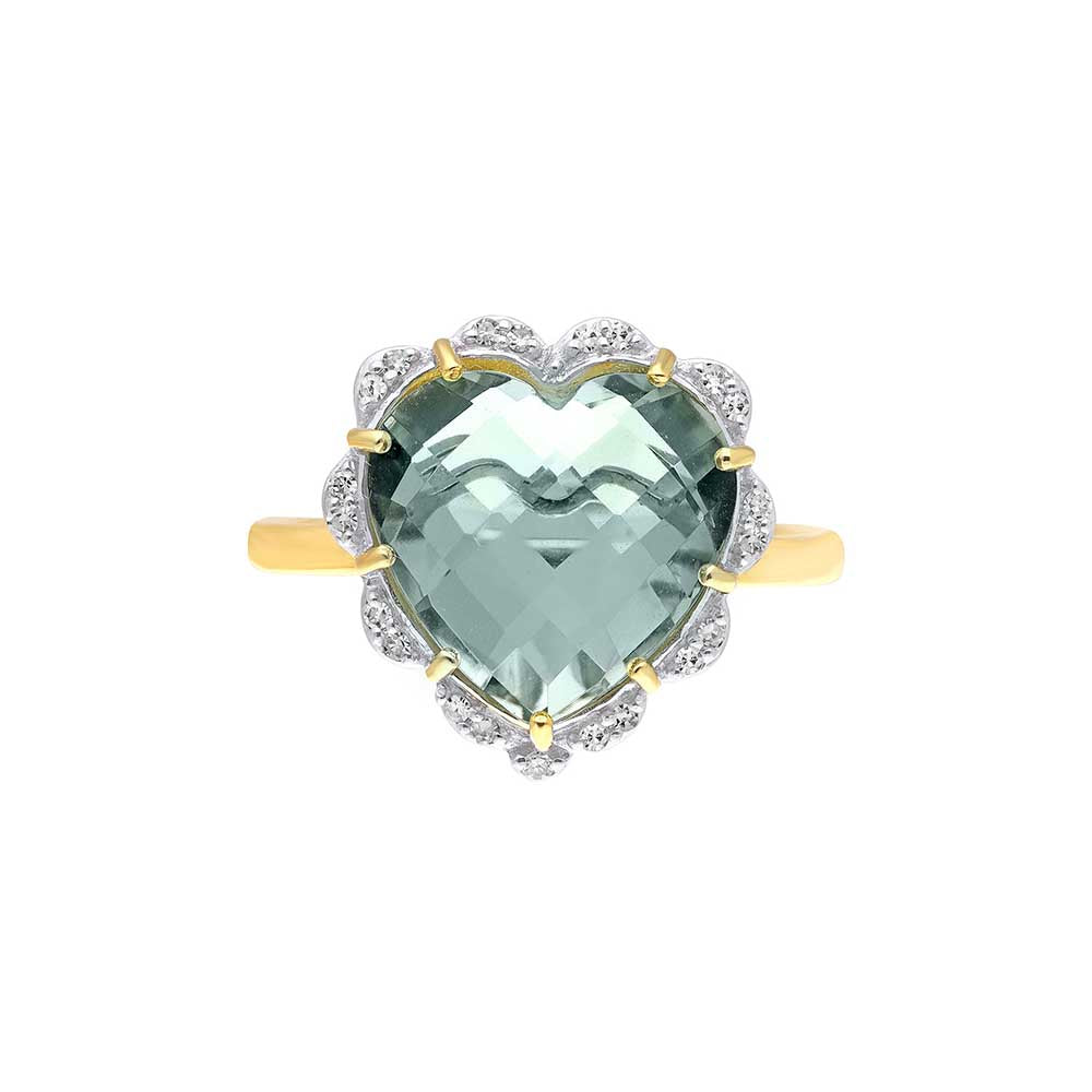 Kaj Fine Jewellery Green Amethyst and Diamond Heart Ring in 14Kt Yellow Gold