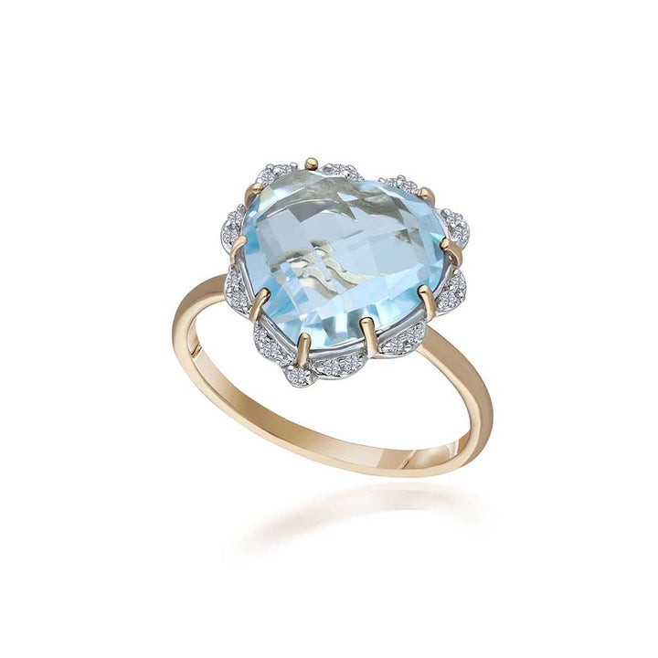 Kaj Fine Jewellery Blue Topaz and Diamond Heart Ring in 14Kt Yellow Gold
