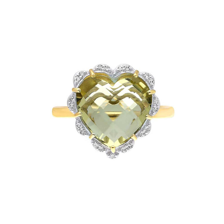 Kaj Fine Jewellery Lemon Quartz and Diamond Heart Ring in 14Kt Yellow Gold