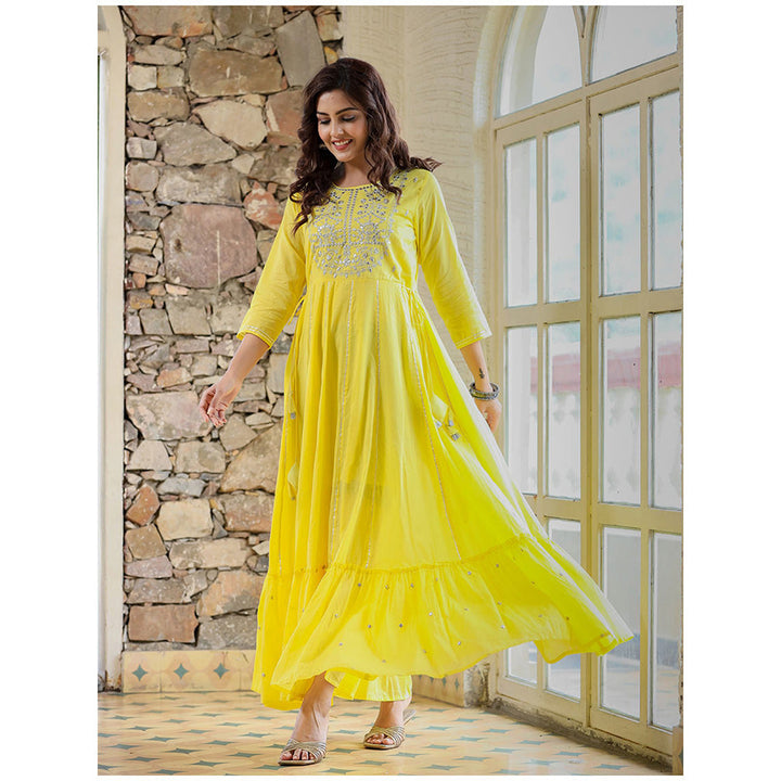 KAAJH Yellow Mirror Embellished Long Gown