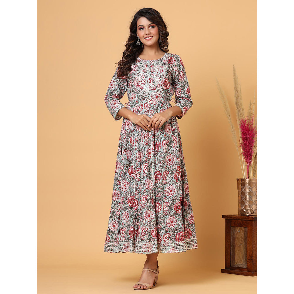 KAAJH Grey-Pink Embroidered Cotton Ethnic Gown