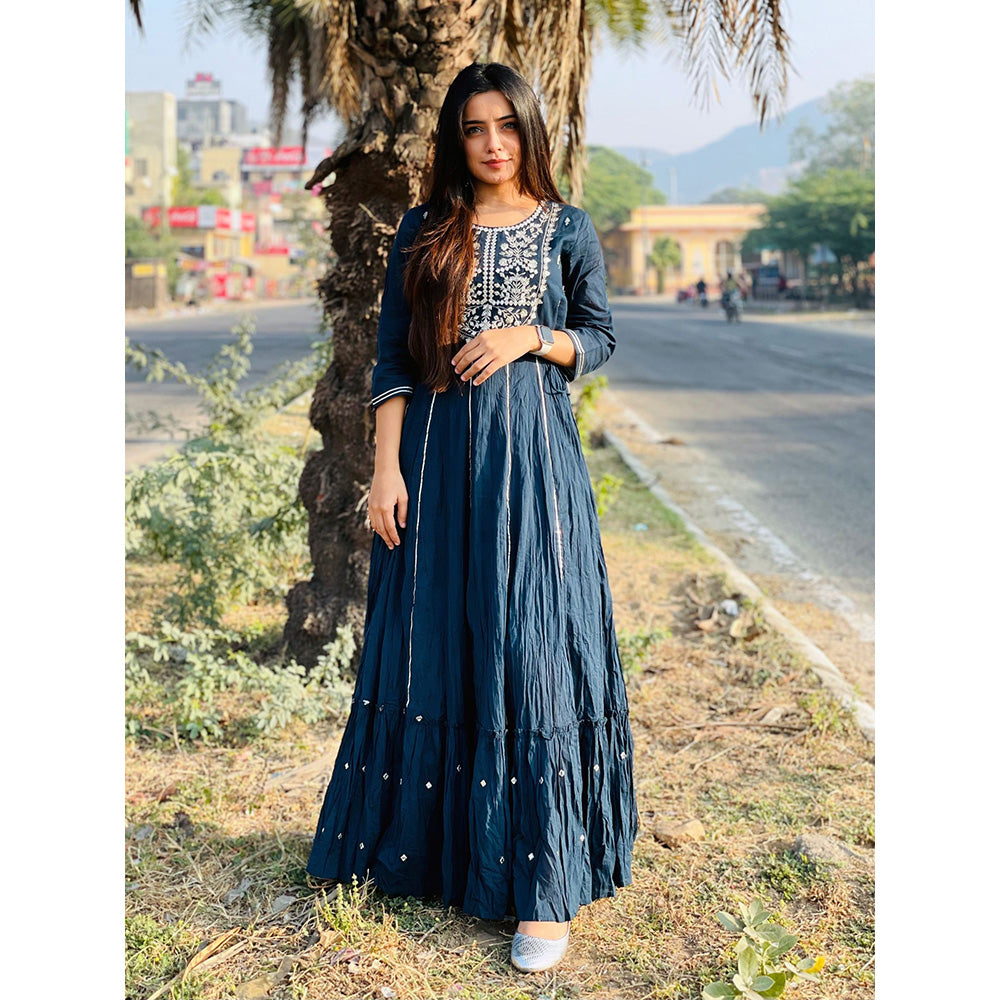 KAAJH Blue Mirror Embellished Cotton Gown