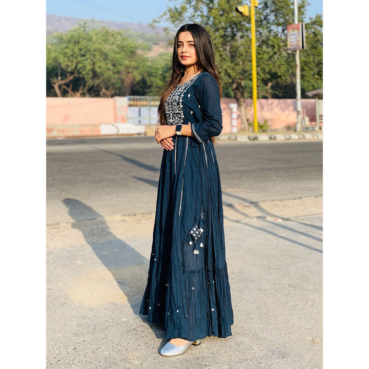 KAAJH Blue Mirror Embellished Cotton Gown