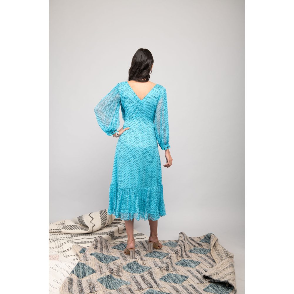 Kalakaari By Sagarika Turquoise Printed Chiffon Vanilla Midi Dress