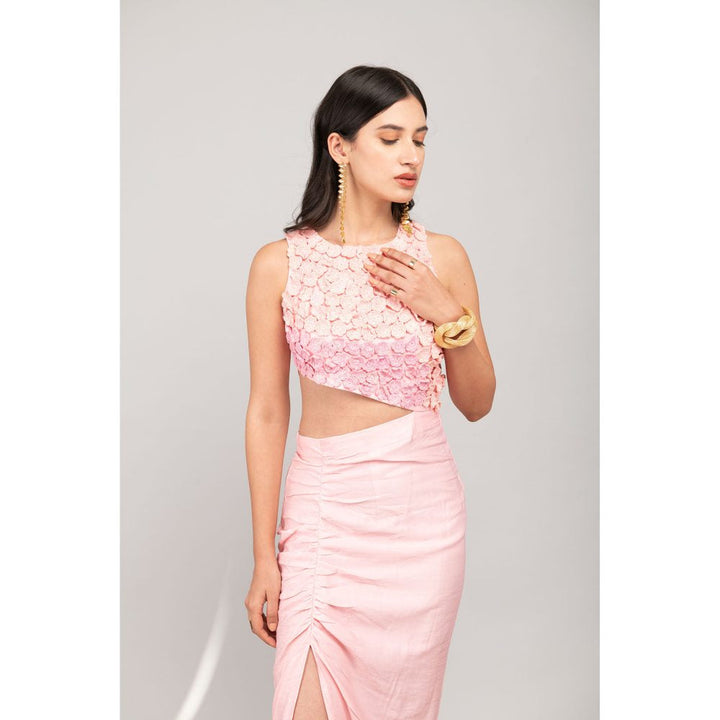 Kalakaari By Sagarika Baby Pink Hand Embroidered Torso Cut Slit Midi Dress