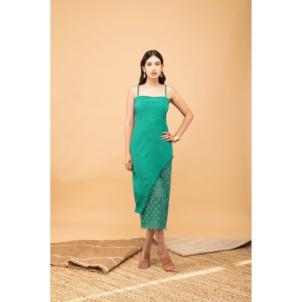 Kalakaari By Sagarika Bottle Green Crinkle Crepe Amber Midi Dress