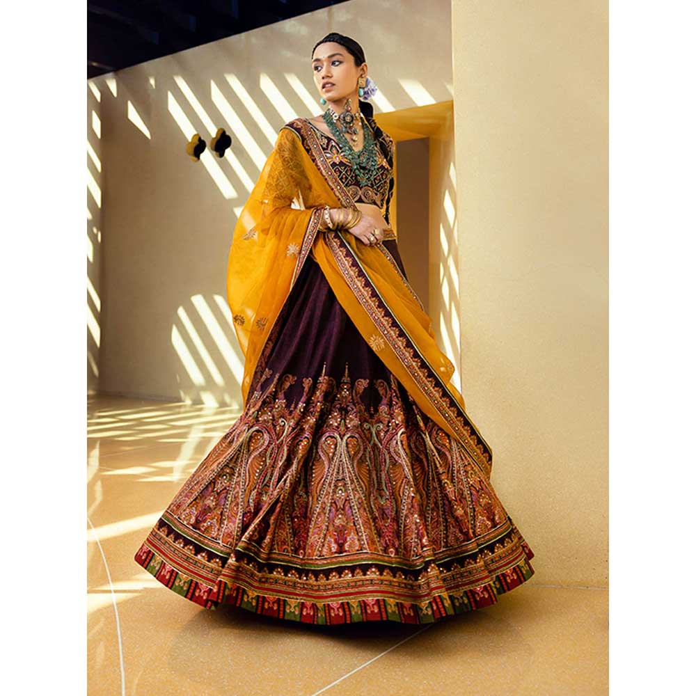 KALISTA Mehjabeen Wine Lehenga (Set of 3)