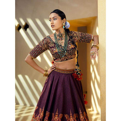 KALISTA Mehjabeen Wine Lehenga (Set of 3)