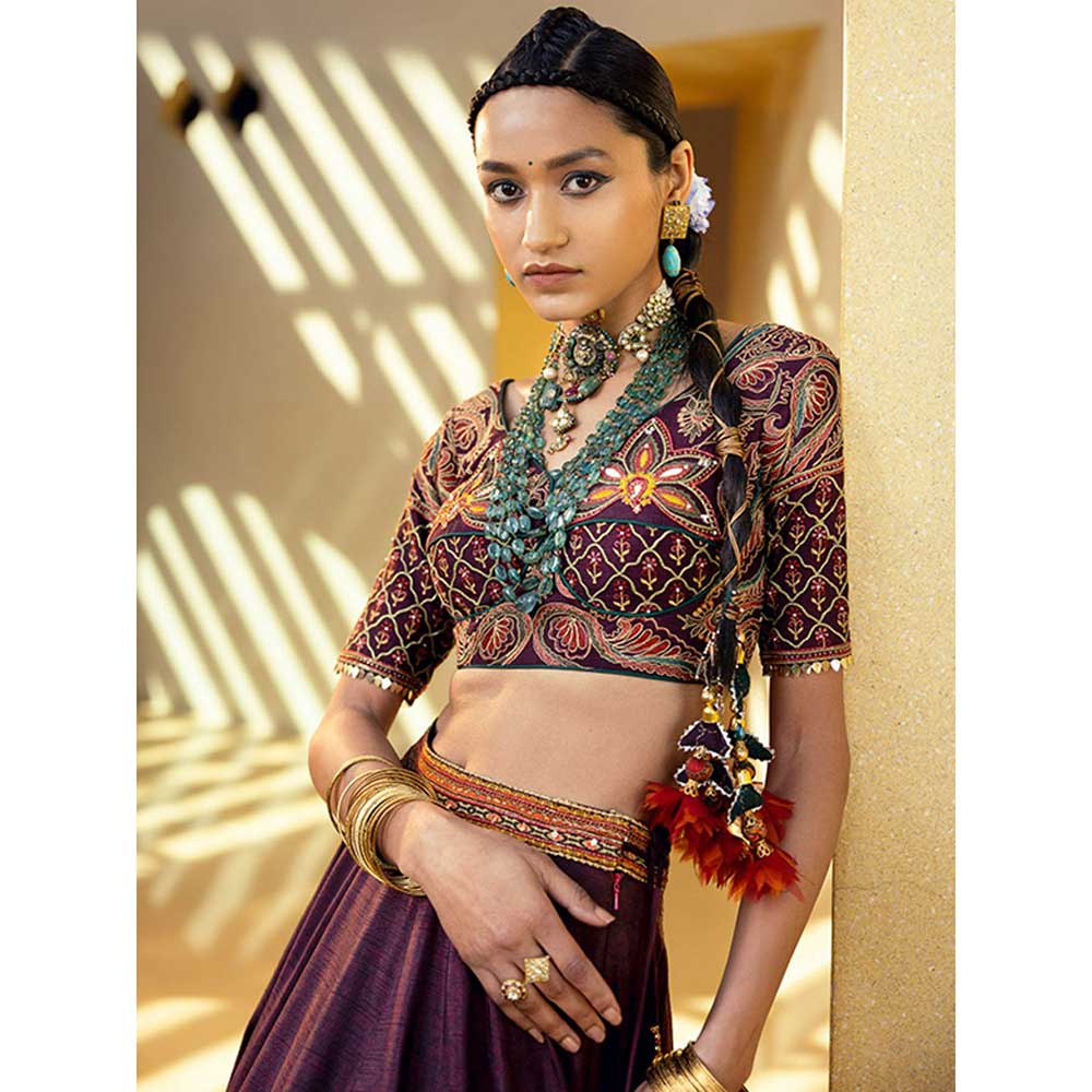 KALISTA Mehjabeen Wine Lehenga (Set of 3)