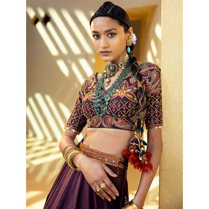 KALISTA Mehjabeen Wine Lehenga (Set of 3)