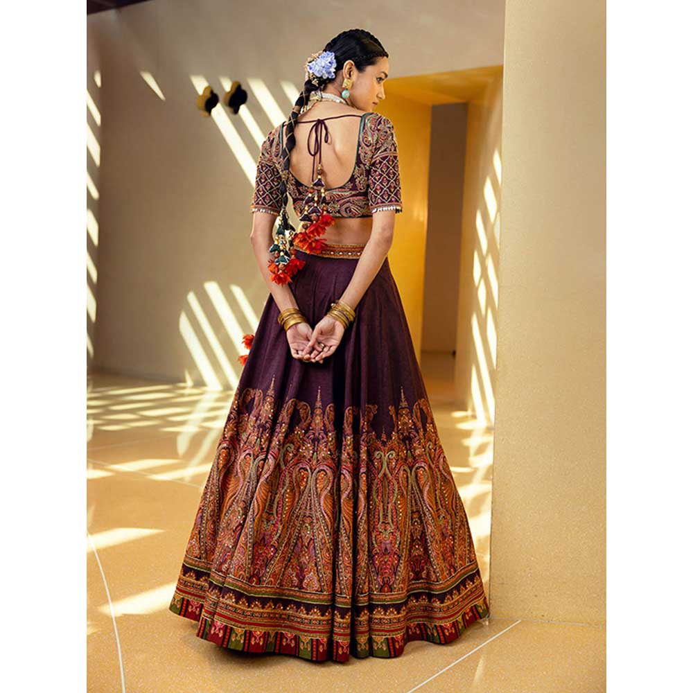 KALISTA Mehjabeen Wine Lehenga (Set of 3)