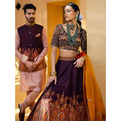 KALISTA Mehjabeen Wine Lehenga (Set of 3)