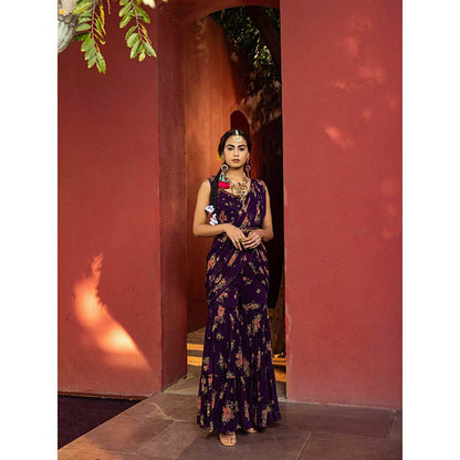 KALISTA Arisha Pre Draped Gharara Saree with Stitched Blouse