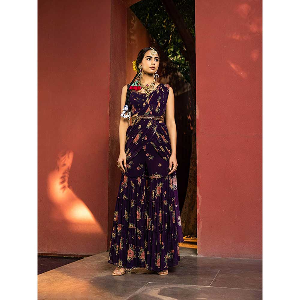 KALISTA Arisha Pre Draped Gharara Saree with Stitched Blouse