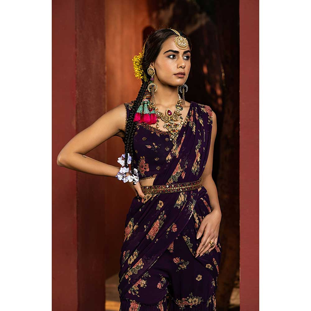 KALISTA Arisha Pre Draped Gharara Saree with Stitched Blouse