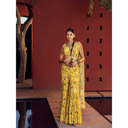 KALISTA Aksa Pre Draped Gharara Saree with Stitched Blouse