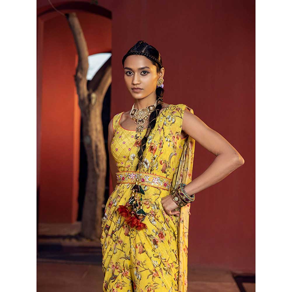 KALISTA Aksa Pre Draped Gharara Saree with Stitched Blouse