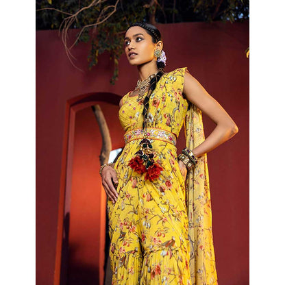 KALISTA Aksa Pre Draped Gharara Saree with Stitched Blouse