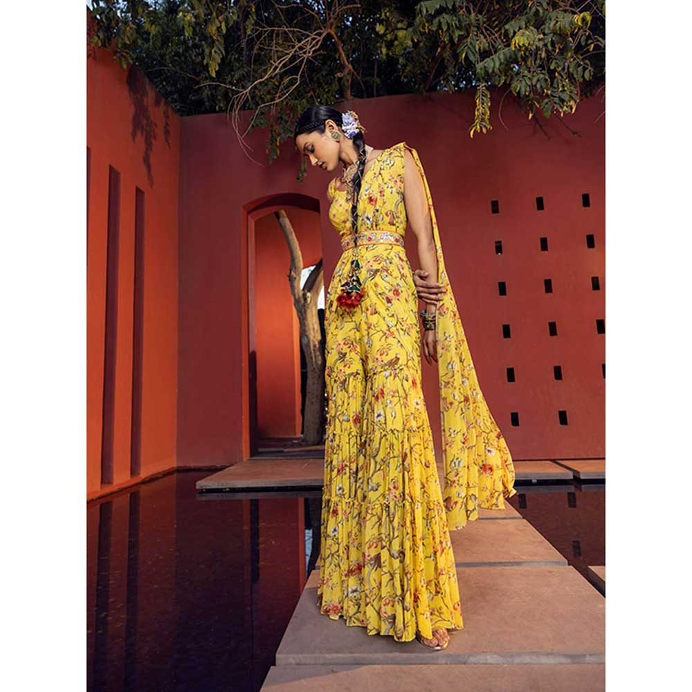 KALISTA Aksa Pre Draped Gharara Saree with Stitched Blouse