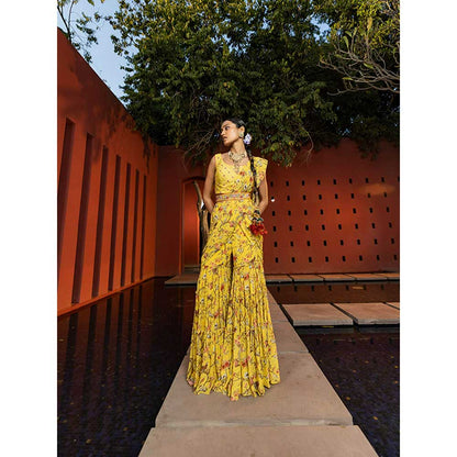 KALISTA Aksa Pre Draped Gharara Saree with Stitched Blouse